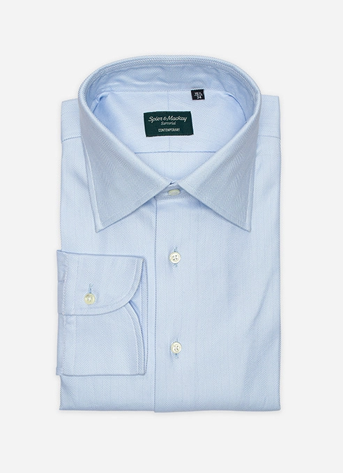 Light Blue - Italian Spread Collar - Herringbone